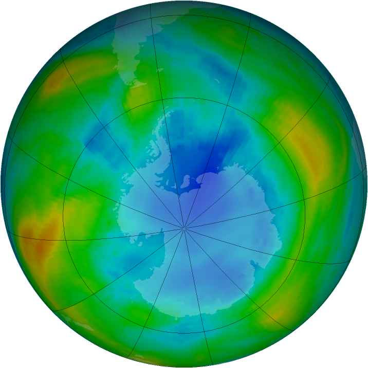 Antarctic ozone map for 22 August 1985